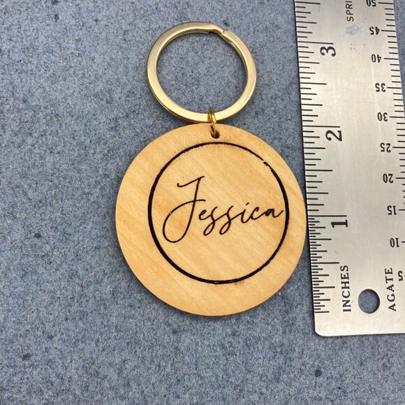 "Jessica" Name Wooden Keychain Engraved 3 In Personalized Script Cursive Gift - Picture 4 of 4